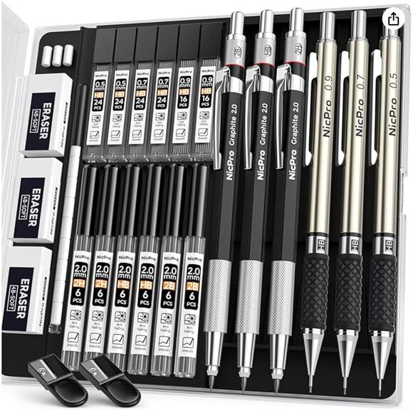 6PCS Art Mechanical Pencil Set, Graphite Lead Holder with Lead Refills Case - Picture 1 of 4